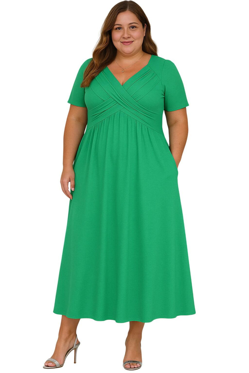 מילאנו | שמלת מידי עם צווארון V מקופלת עם שליטת בטן