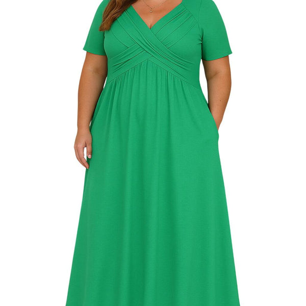 מילאנו | שמלת מידי עם צווארון V מקופלת עם שליטת בטן