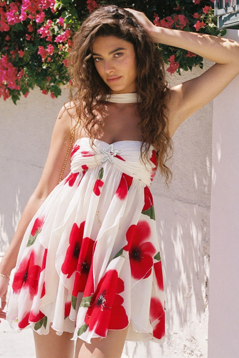 Aonika - שמלת מיני משיפון פרחוני