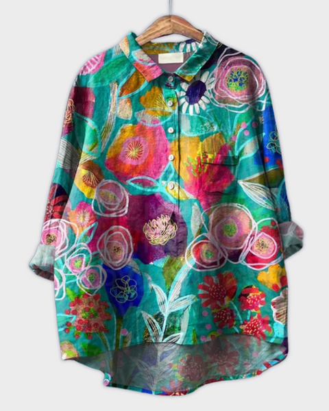 חולצת נשים בעבודת יד עם עיצוב פרחוני