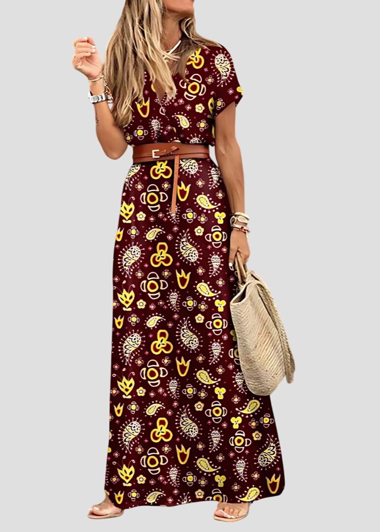 אניסה | שמלת בוהו ארוכה עם מותן מקופלת