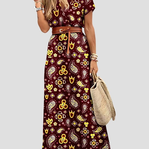 אניסה | שמלת בוהו ארוכה עם מותן מקופלת