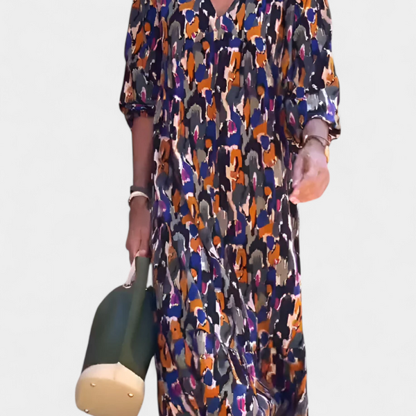 סמלת טודורה רטרו עם צווארון V ושרוולים נפוחים