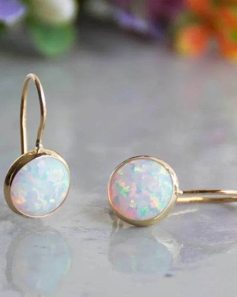 עגילי אופל קלאסיים בזהב רטרו