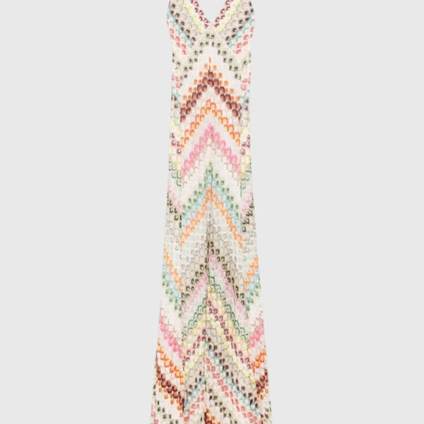 שמלת אגוסטינה ארוכה עם תחרה וסקוט V ודוגמת זיגזג