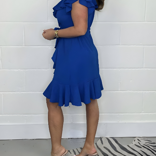 Tansy - שמלתצווארון V נושמת עם מחשוף V ומותניים גבוהים