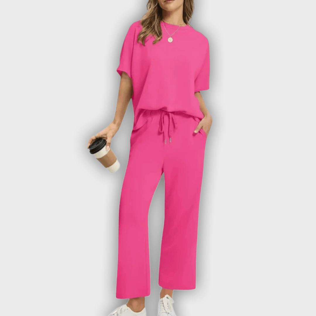 סט טופ ומכנסיים נוחות לנשים - אלגנטי ומרגיע