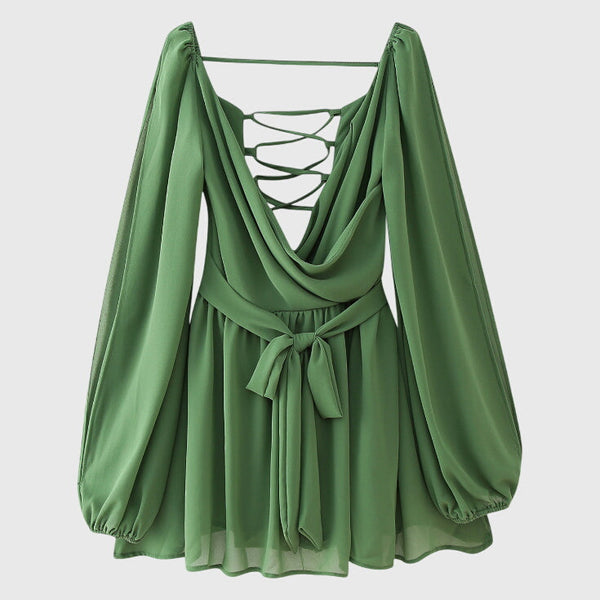 שמלות מיני עם צווארון V ושרוולים קלים