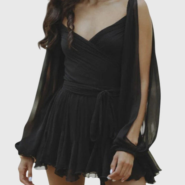 שמלות מיני עם צווארון V ושרוולים קלים