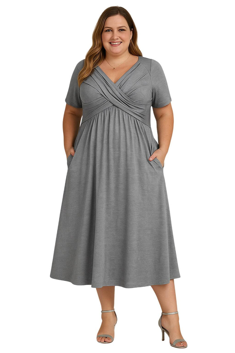 מילאנו | שמלת מידי עם צווארון V מקופלת עם שליטת בטן