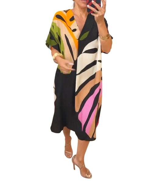 שמלת קימוני עם הדפס עלים חיוניים