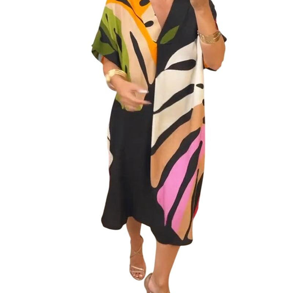 שמלת קימוני עם הדפס עלים חיוניים