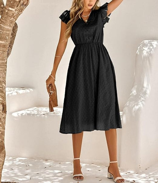 Julieta - שמלת מידי עם שרוולים עם קפלים