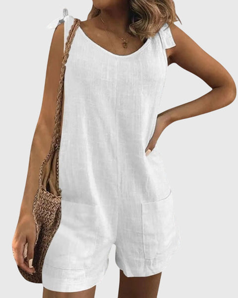 אוברול ללא כתפיות מבד כותנה ולינה