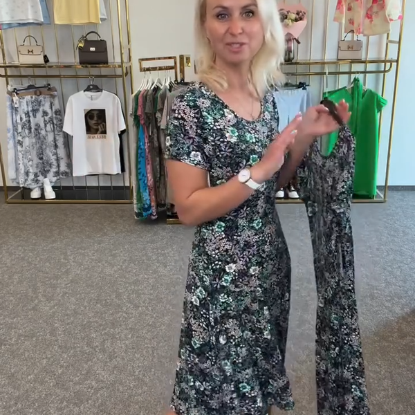 Ainsley - שמלת מודפסת עם צווארון עגול אופנתי