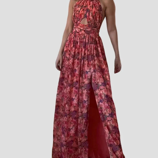 מיסה לונה | שמלת מקסי ללא גב עם הדפס פרחים