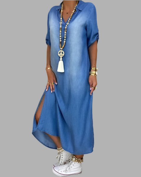 לאה | שמלת ג'ינס ארוכה עם חיתוך צדדי