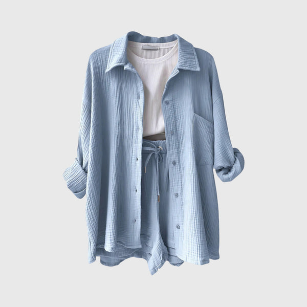 סט בד קיץ עם חולצה ומכנסיים קצרים