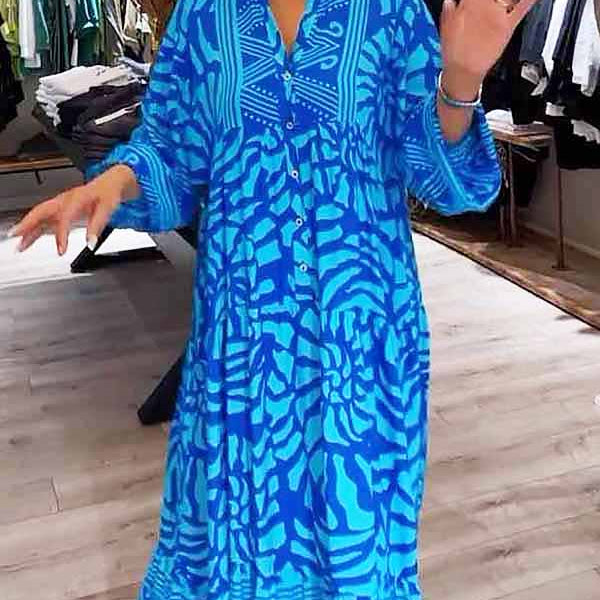 Elyanna - שמלת צווארון V מודפסת