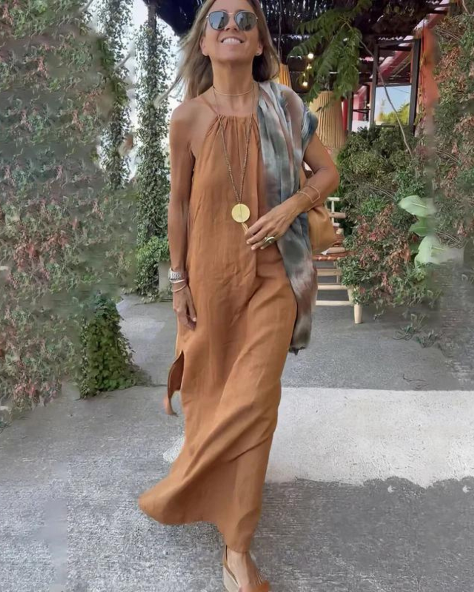 Galilea - שמלת מקסי ארוכה מבד פשתן מעורב