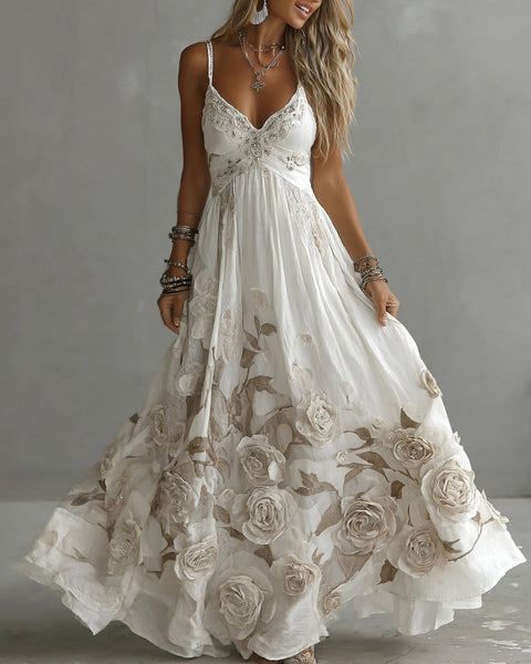 Adeluna - שמלת מקסי עם ורד וינטג' ורקמה