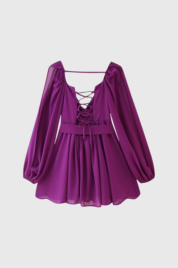 שמלות מיני עם צווארון V ושרוולים קלים