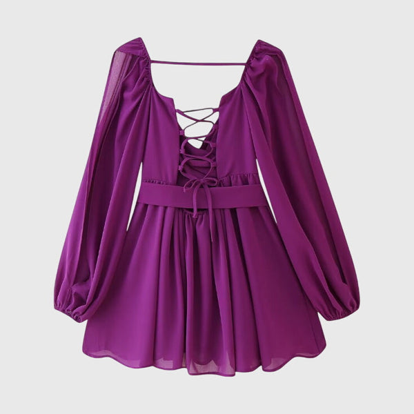 שמלות מיני עם צווארון V ושרוולים קלים