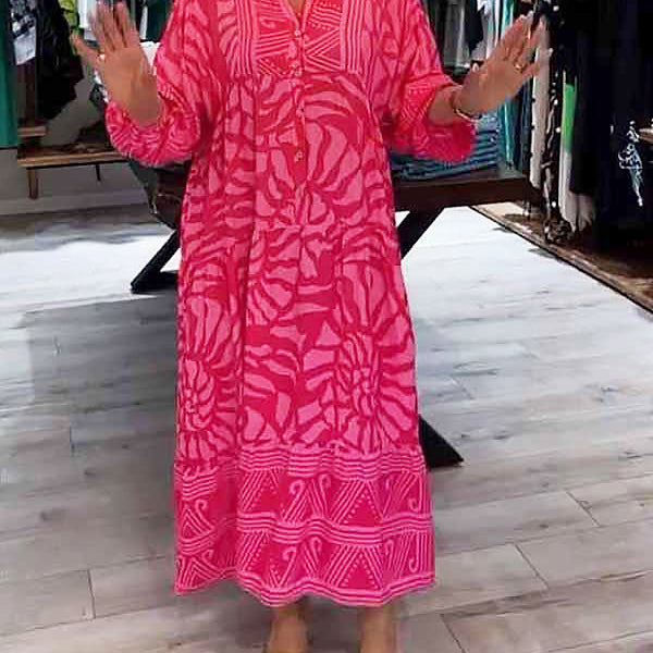 Elyanna - שמלת צווארון V מודפסת