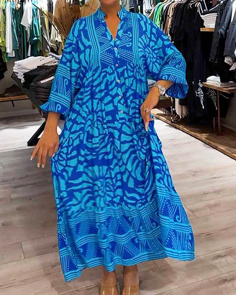 Elyanna - שמלת צווארון V מודפסת