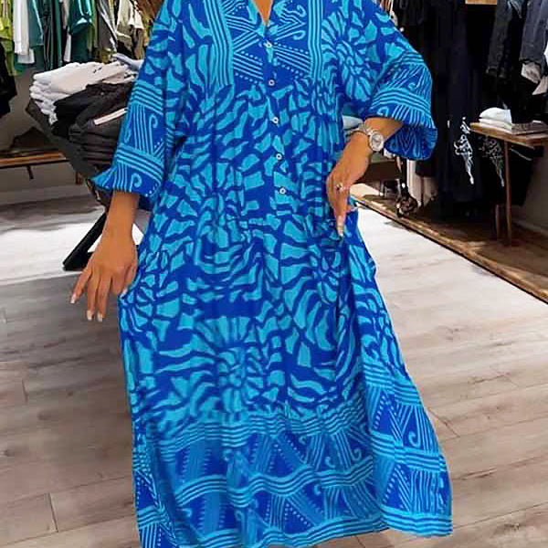 Elyanna - שמלת צווארון V מודפסת