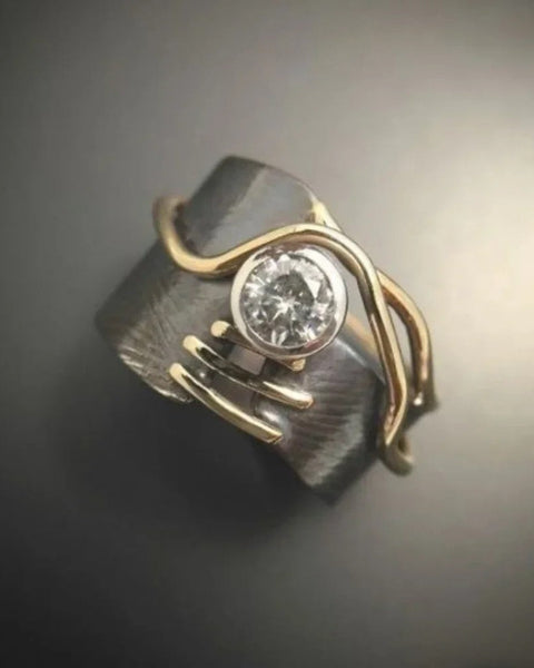 טבעת זירקוניה רטרו כסופה כהה