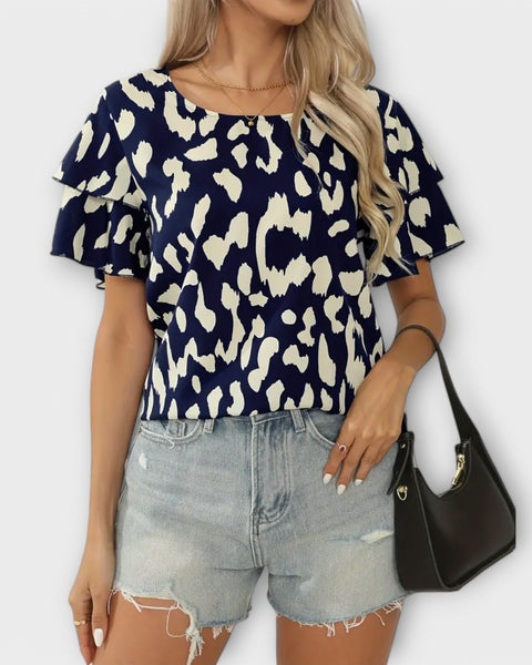 חולצת אבולין צוואר עגול לנשים עם הדפס ליאו