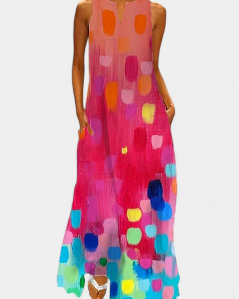 שמלת אננה צבעונית ללא שרוולים עם מחשוף בצורת V