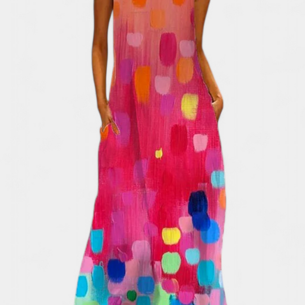 שמלת אננה צבעונית ללא שרוולים עם מחשוף בצורת V