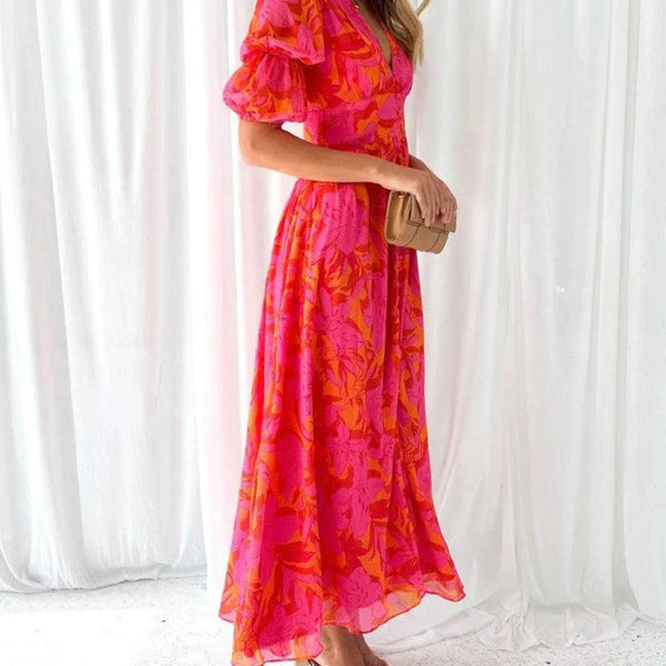 Derana - שמלת מקסי אדומה-ורודה