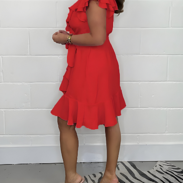 Tansy - שמלתצווארון V נושמת עם מחשוף V ומותניים גבוהים