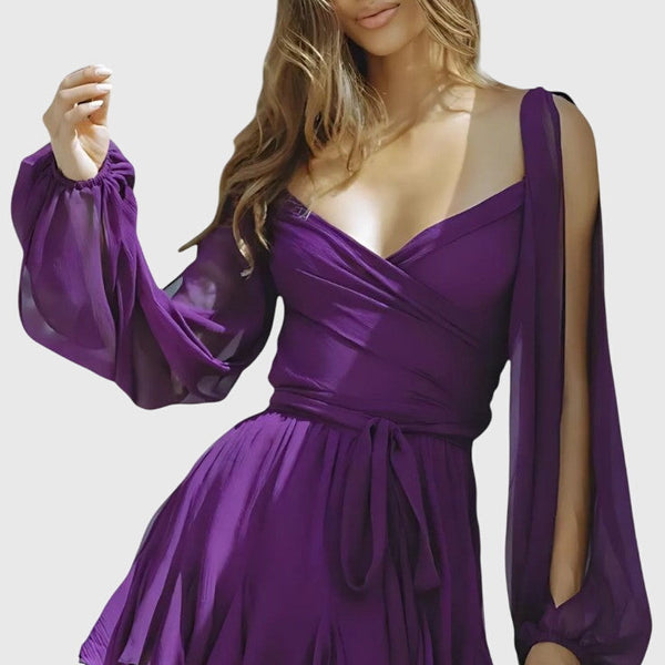 שמלות מיני עם צווארון V ושרוולים קלים