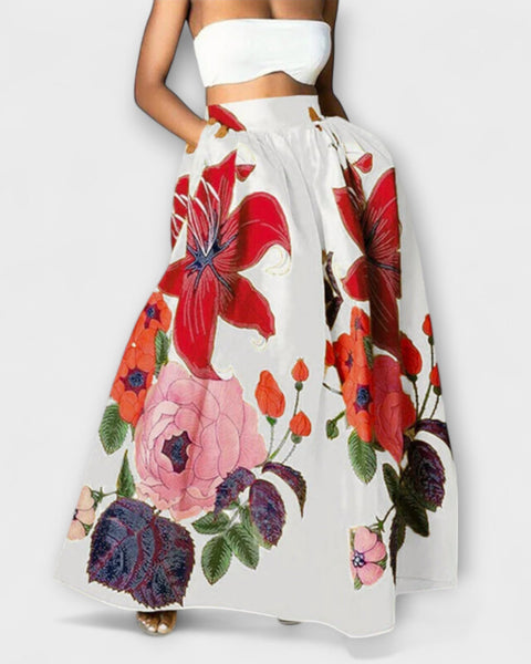 חצאית מקסי גבוה במותן עם דוגמת פרחים