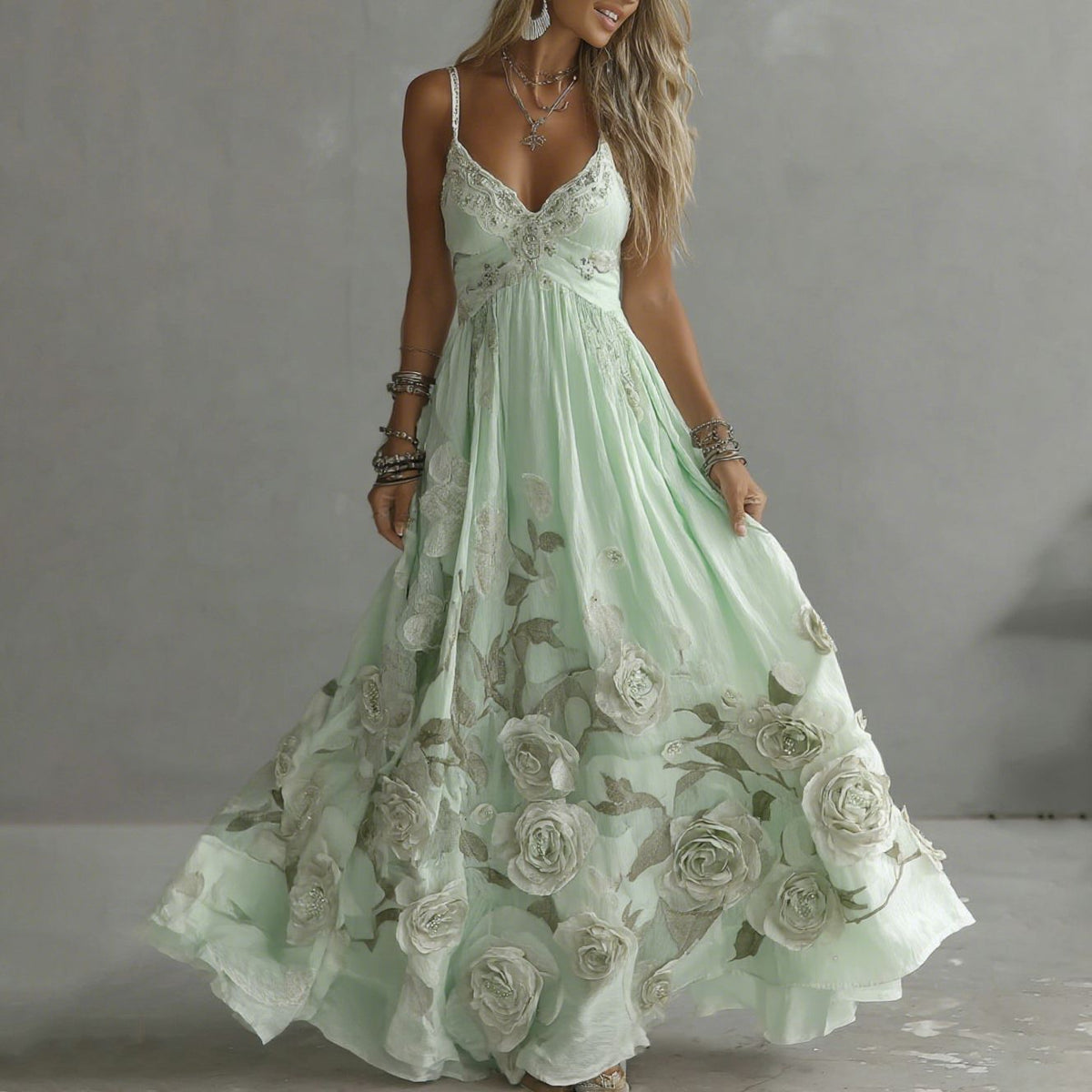 Adeluna - שמלת מקסי עם ורד וינטג' ורקמה