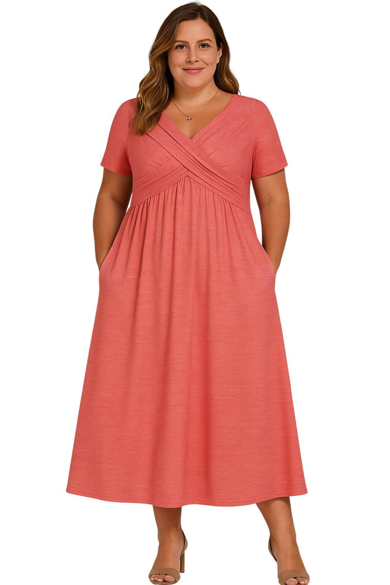 מילאנו | שמלת מידי עם צווארון V מקופלת עם שליטת בטן