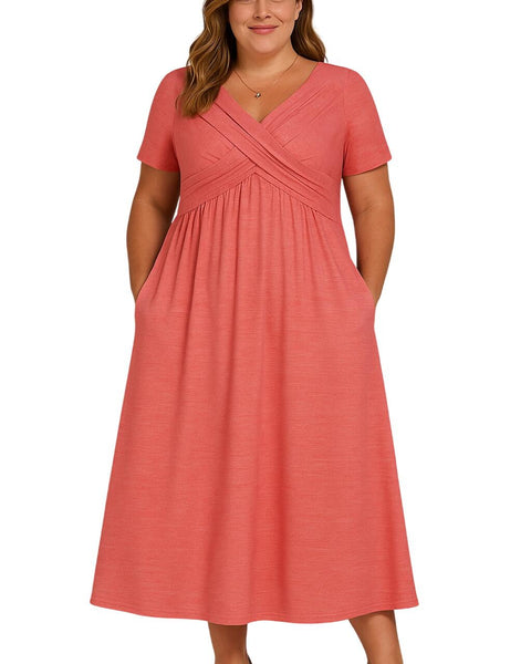 מילאנו | שמלת מידי עם צווארון V מקופלת עם שליטת בטן