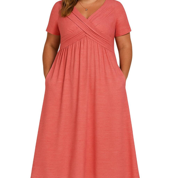 מילאנו | שמלת מידי עם צווארון V מקופלת עם שליטת בטן