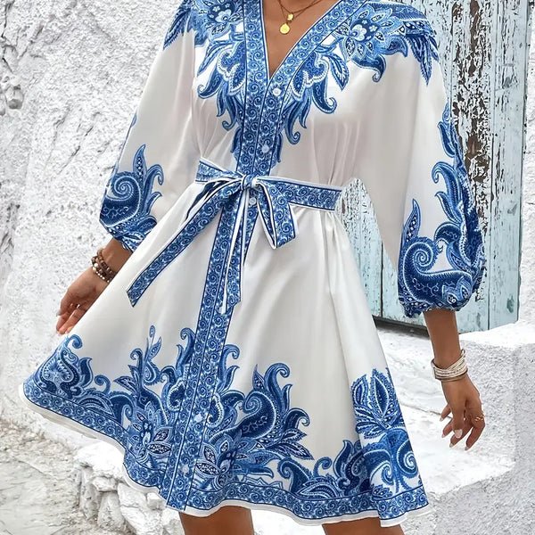 Gwenda - שמלת קו A עם הדפס פייזלי וצווארון V