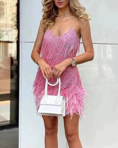 Jemima - שמלת מיני אופנתית עם נוצות