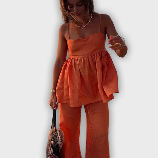 סט קיץ דו-חלקי עם טופ ומכנסיים רחבים - מראה אלגנטי ונינוח