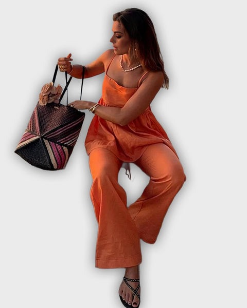 סט קיץ דו-חלקי עם טופ ומכנסיים רחבים - מראה אלגנטי ונינוח