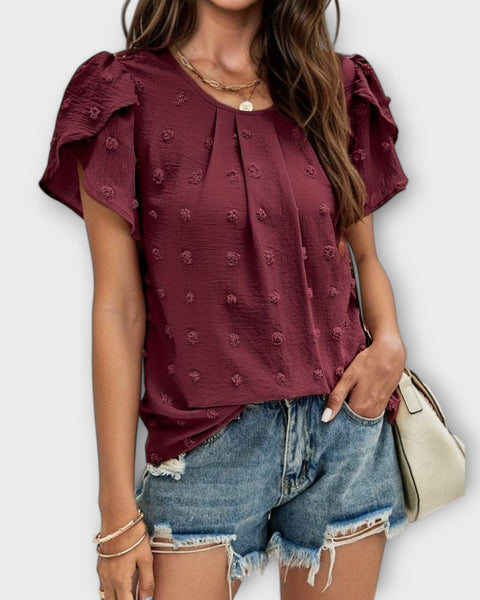 חולצת שרלוט עם שרוולים פרחוניים בסגנון Swiss Dot