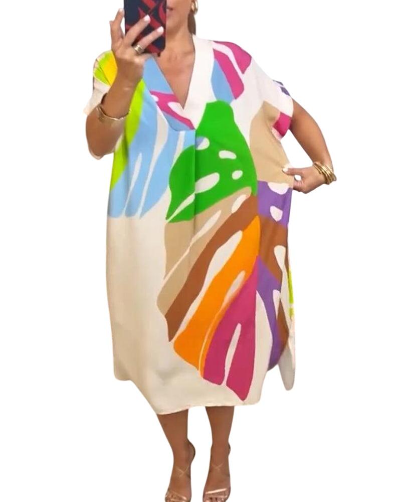 שמלת קימוני עם הדפס עלים חיוניים