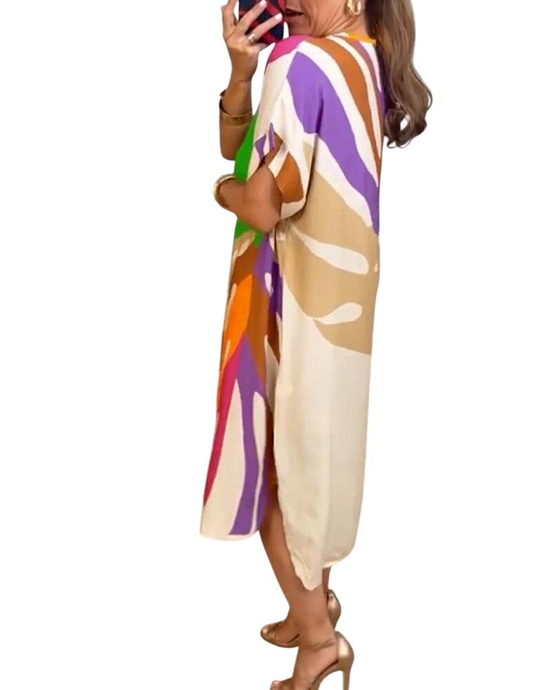 שמלת קימוני עם הדפס עלים חיוניים