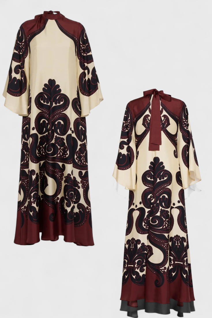 מאריצה שמלת ערב ארוכה עם צוואר גבוה ודפוס גרנדילה